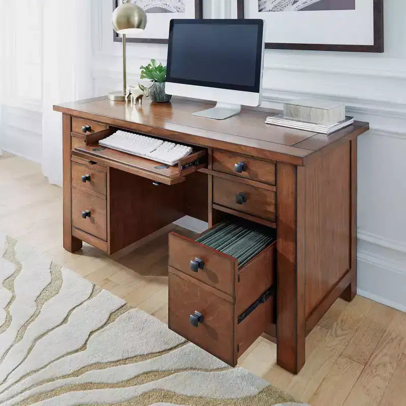 Bureau piédestal Tahoe Executive – Érable vieilli – Home Styles : Bois dur, mobilier de bureau moderne Mid-Century