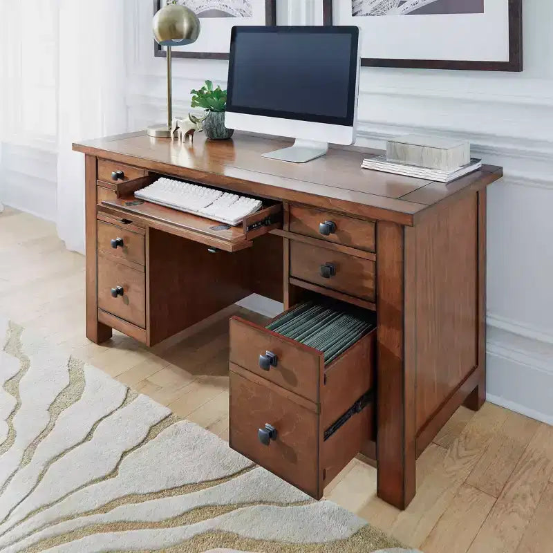 Bureau piédestal Tahoe Executive – Érable vieilli – Home Styles : Bois dur, mobilier de bureau moderne Mid-Century