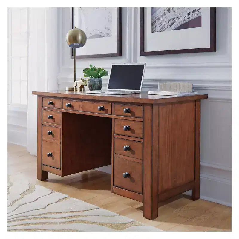 Bureau piédestal Tahoe Executive – Érable vieilli – Home Styles : Bois dur, mobilier de bureau moderne Mid-Century