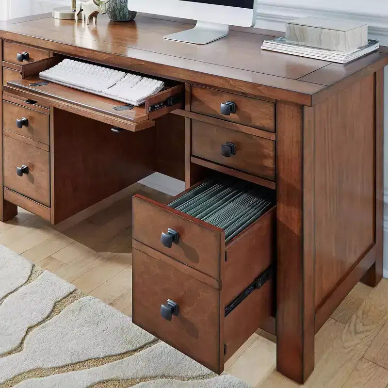 Bureau piédestal Tahoe Executive – Érable vieilli – Home Styles : Bois dur, mobilier de bureau moderne Mid-Century