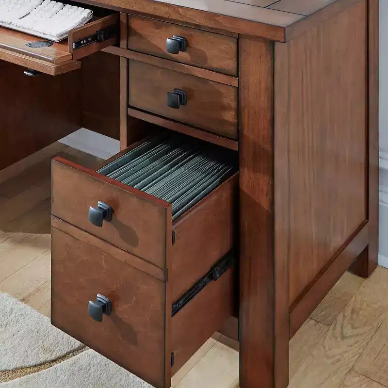 Bureau piédestal Tahoe Executive – Érable vieilli – Home Styles : Bois dur, mobilier de bureau moderne Mid-Century