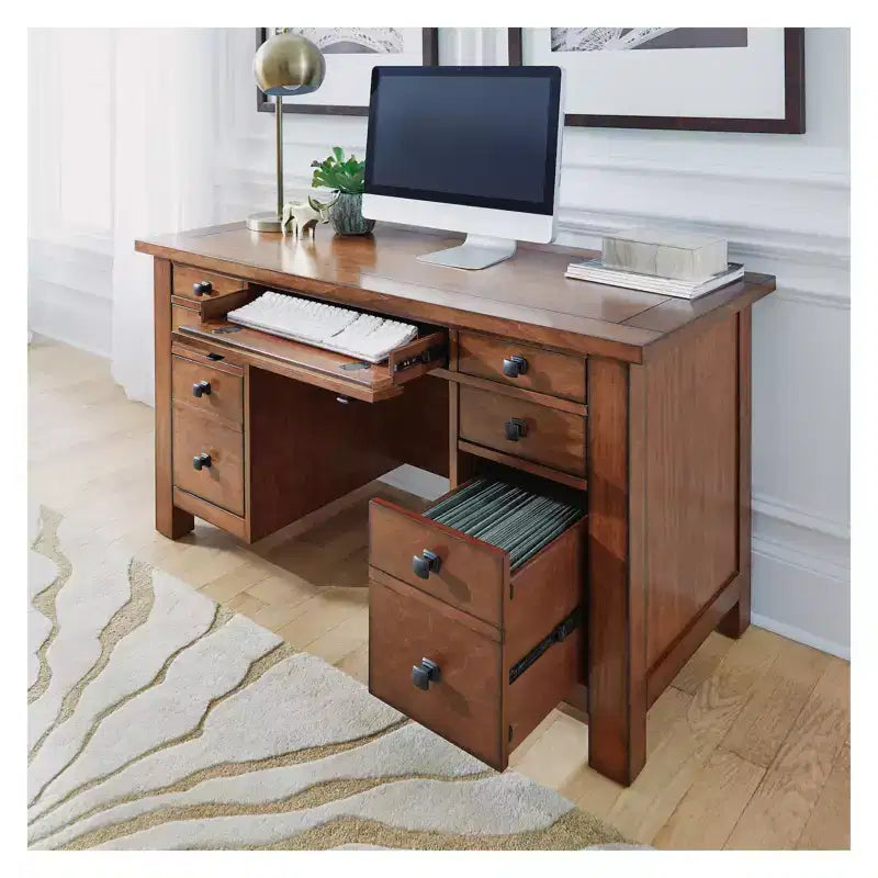 Bureau piédestal Tahoe Executive – Érable vieilli – Home Styles : Bois dur, mobilier de bureau moderne Mid-Century