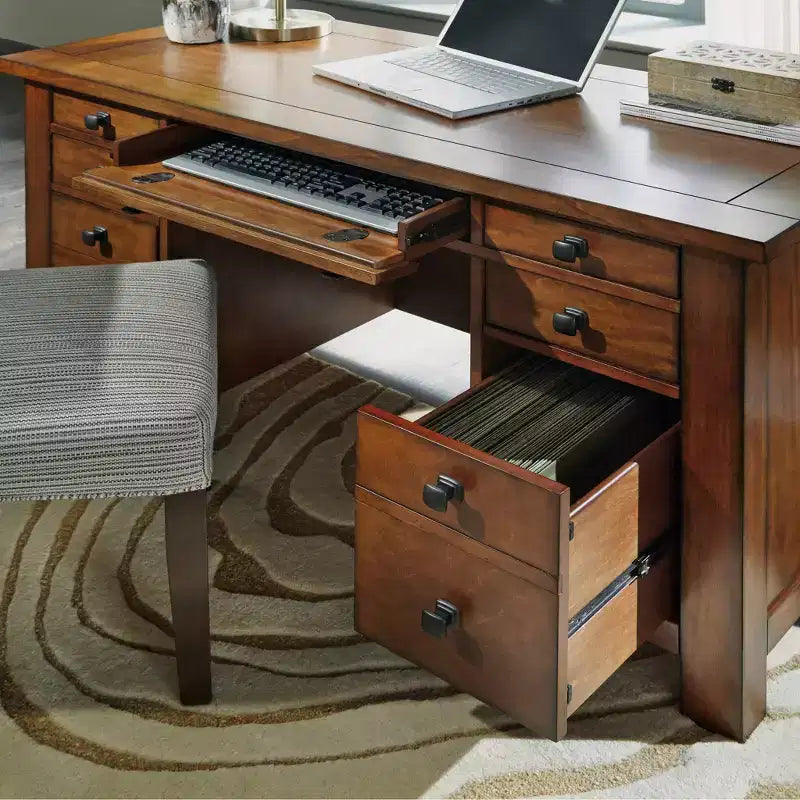 Bureau piédestal Tahoe Executive – Érable vieilli – Home Styles : Bois dur, mobilier de bureau moderne Mid-Century