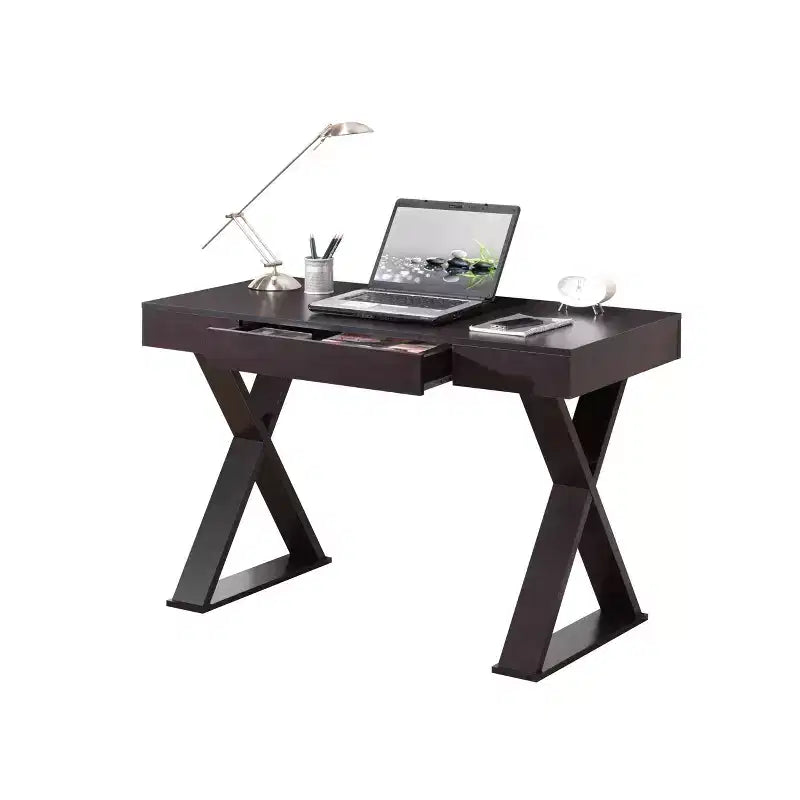 Bureau tendance avec tiroir Espresso - Techni Mobili : Pieds en X, Poste de travail, Surface stratifiée