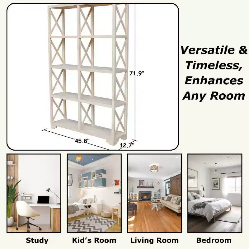 Séparateur de pièce inachevé à 8 étagères de 71,9 po – International Concepts : Bibliothèque de style Ferme, cadre en bois dur