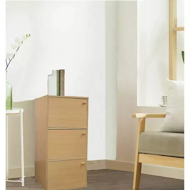 Ore International Étagère à 3 niveaux de 35,5 po avec portes en bois tan : Style moderne, quincaillerie en métal, cadre en bois
