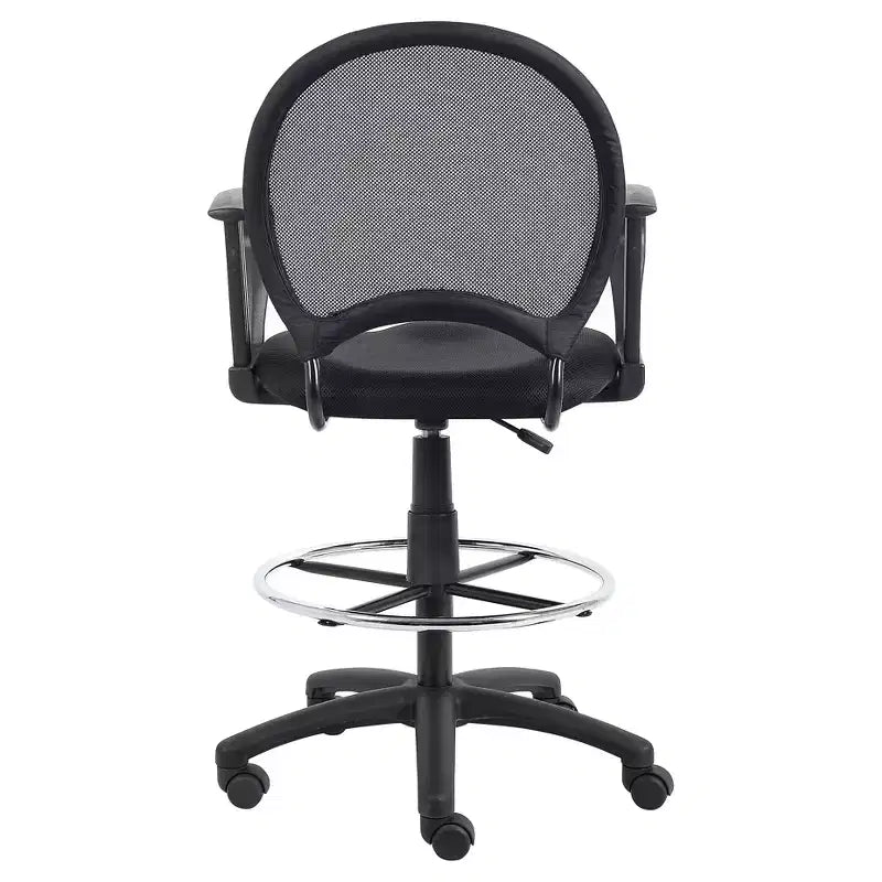 Tabouret de dessin en maille avec accoudoirs fixes noirs - Boss Office Products : Pivotant, piètement en nylon, structure en métal, capacité de 125 kg