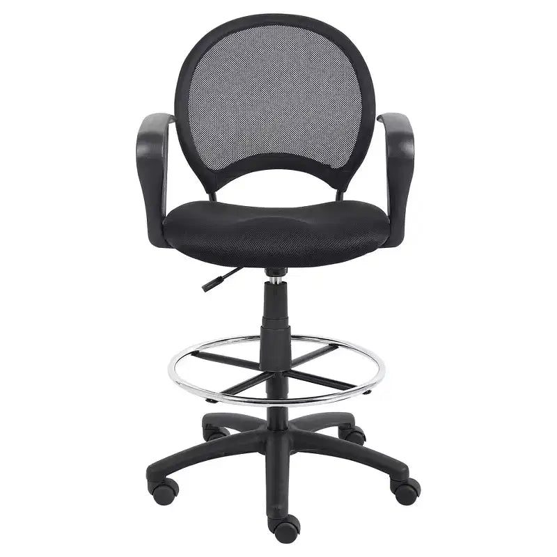 Tabouret de dessin en maille avec accoudoirs fixes noirs - Boss Office Products : Pivotant, piètement en nylon, structure en métal, capacité de 125 kg