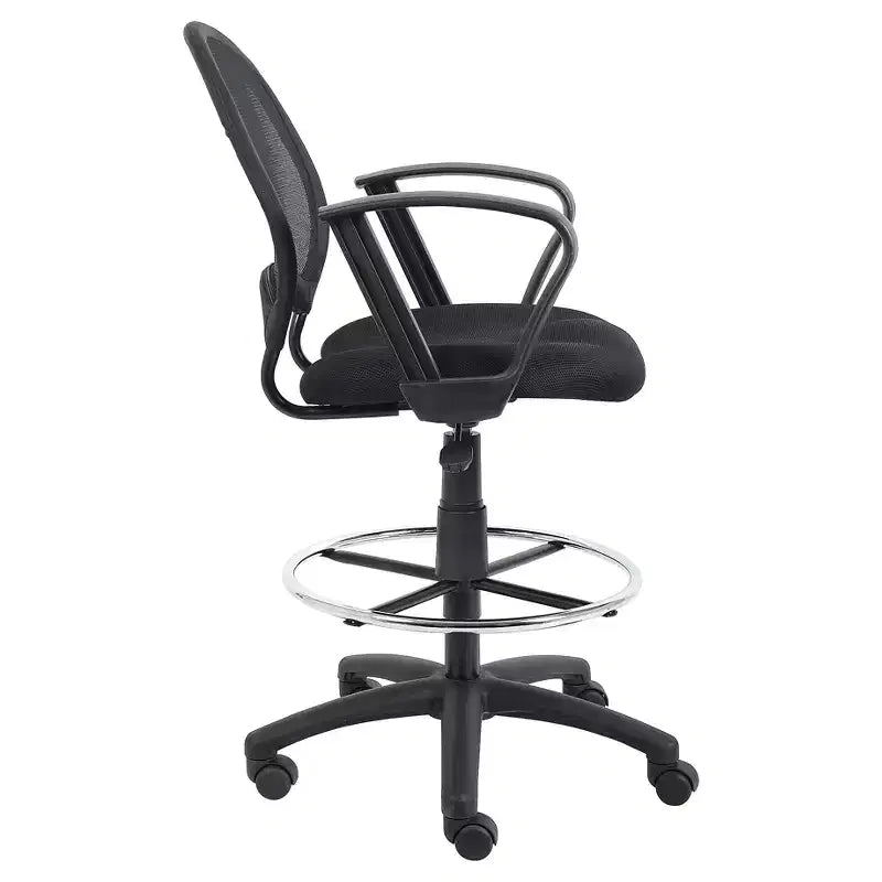 Tabouret de dessin en maille avec accoudoirs fixes noirs - Boss Office Products : Pivotant, piètement en nylon, structure en métal, capacité de 125 kg