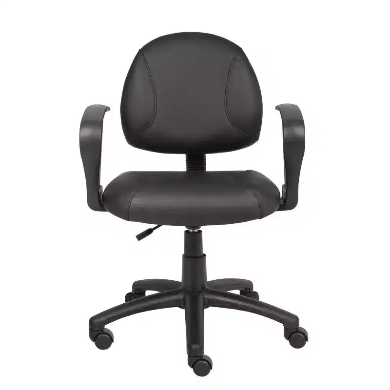 Chaise Posture avec accoudoirs bouclés noirs - Boss Office Products : LeatherPlus, soutien lombaire, hauteur réglable