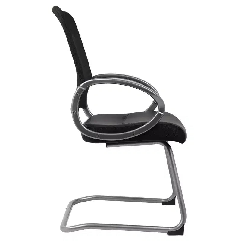 Chaise visiteur dossier maille finition étain noir - Boss Office Products : Assise LeatherPlus, piètement luge