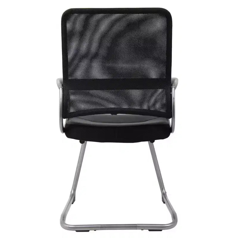 Chaise visiteur dossier maille finition étain noir - Boss Office Products : Assise LeatherPlus, piètement luge