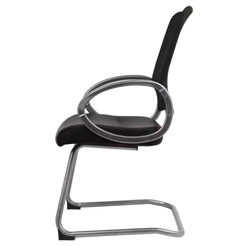 Chaise visiteur dossier maille finition étain noir - Boss Office Products : Assise LeatherPlus, piètement luge