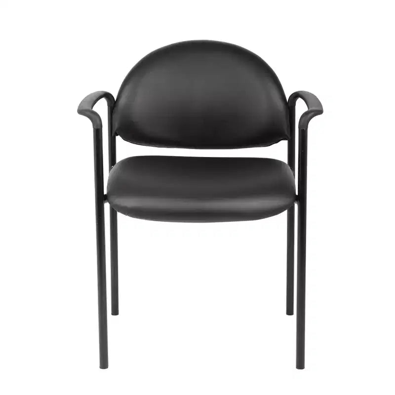 Chaise empilable moderne en vinyle noir - Boss Office Products : revêtement Caressoft, cadre en métal, capacité de 125 kg