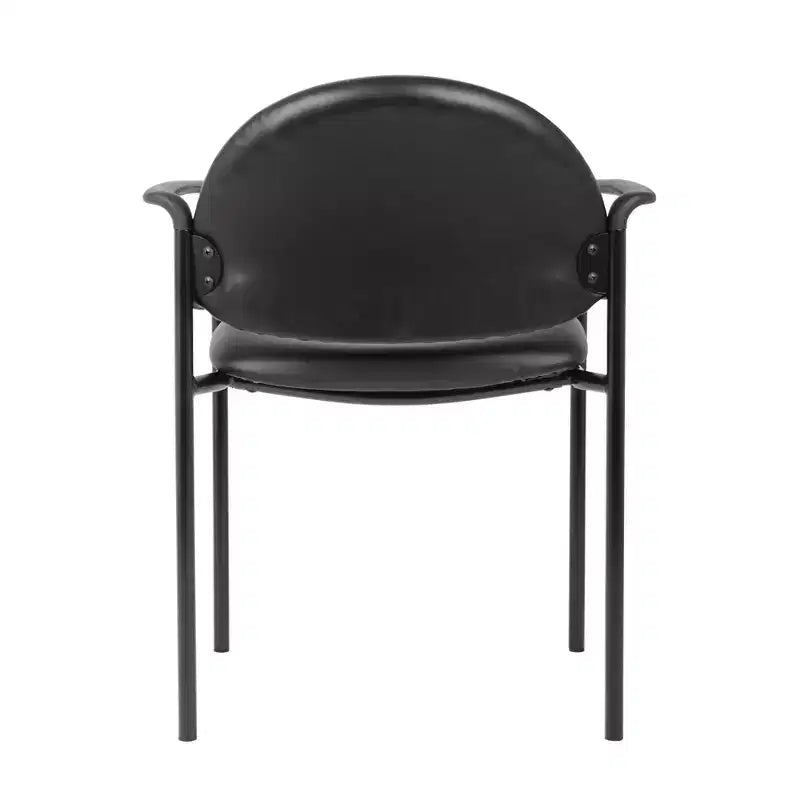 Chaise empilable moderne en vinyle noir - Boss Office Products : revêtement Caressoft, cadre en métal, capacité de 125 kg