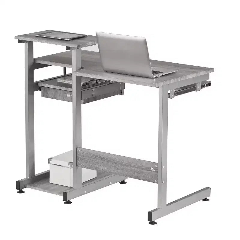 Bureau poste de travail informatique complet gris – Techni Mobili : avec tiroir, structure en acier, surface en MDF