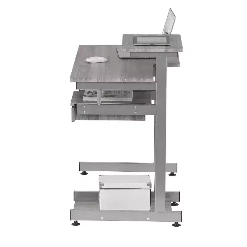 Bureau poste de travail informatique complet gris – Techni Mobili : avec tiroir, structure en acier, surface en MDF