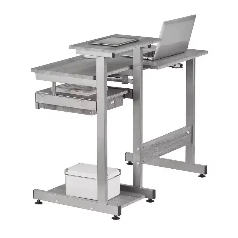 Bureau poste de travail informatique complet gris – Techni Mobili : avec tiroir, structure en acier, surface en MDF