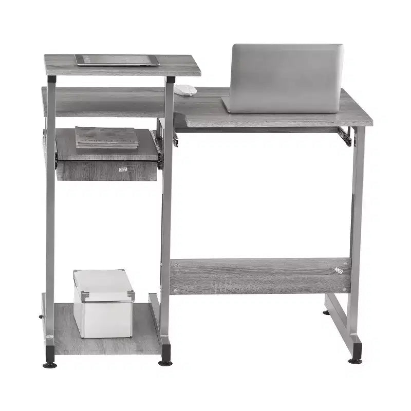 Bureau poste de travail informatique complet gris – Techni Mobili : avec tiroir, structure en acier, surface en MDF