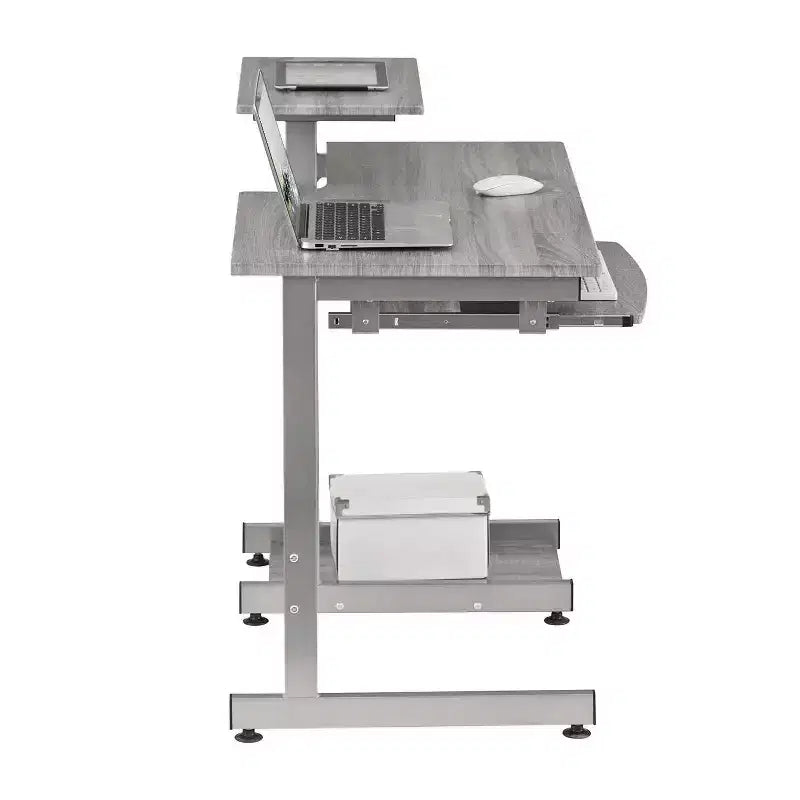 Bureau poste de travail informatique complet gris – Techni Mobili : avec tiroir, structure en acier, surface en MDF