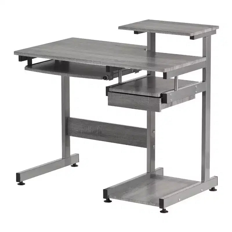 Bureau poste de travail informatique complet gris – Techni Mobili : avec tiroir, structure en acier, surface en MDF