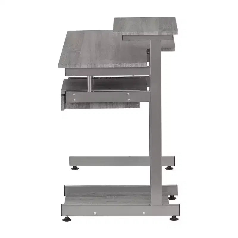 Bureau poste de travail informatique complet gris – Techni Mobili : avec tiroir, structure en acier, surface en MDF