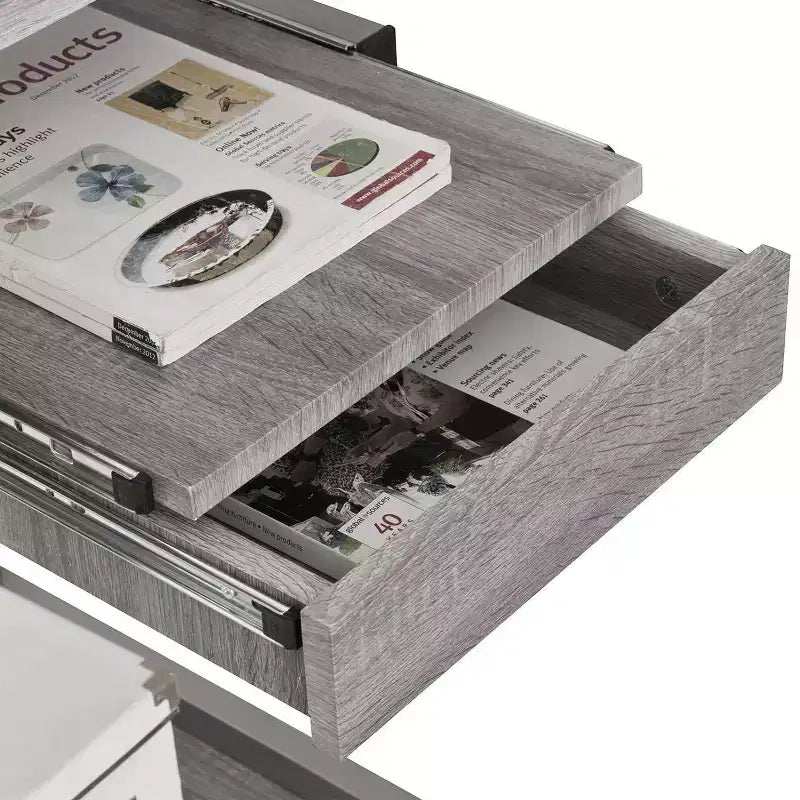 Bureau poste de travail informatique complet gris – Techni Mobili : avec tiroir, structure en acier, surface en MDF