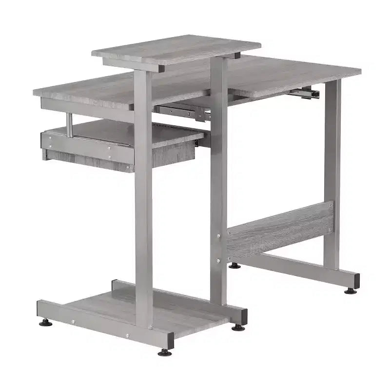 Bureau poste de travail informatique complet gris – Techni Mobili : avec tiroir, structure en acier, surface en MDF