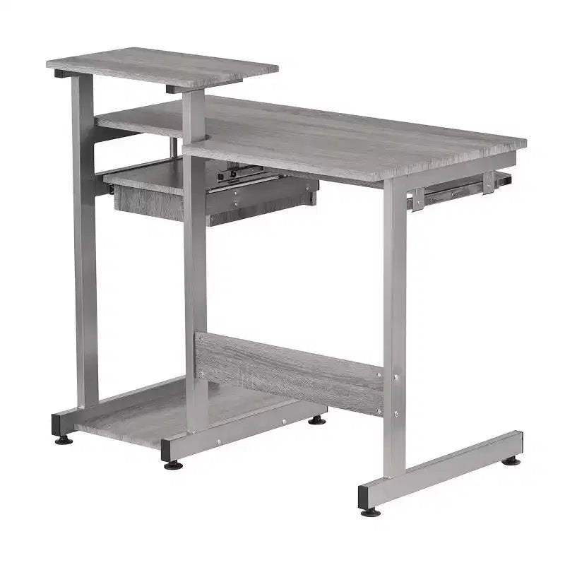 Bureau poste de travail informatique complet gris – Techni Mobili : avec tiroir, structure en acier, surface en MDF