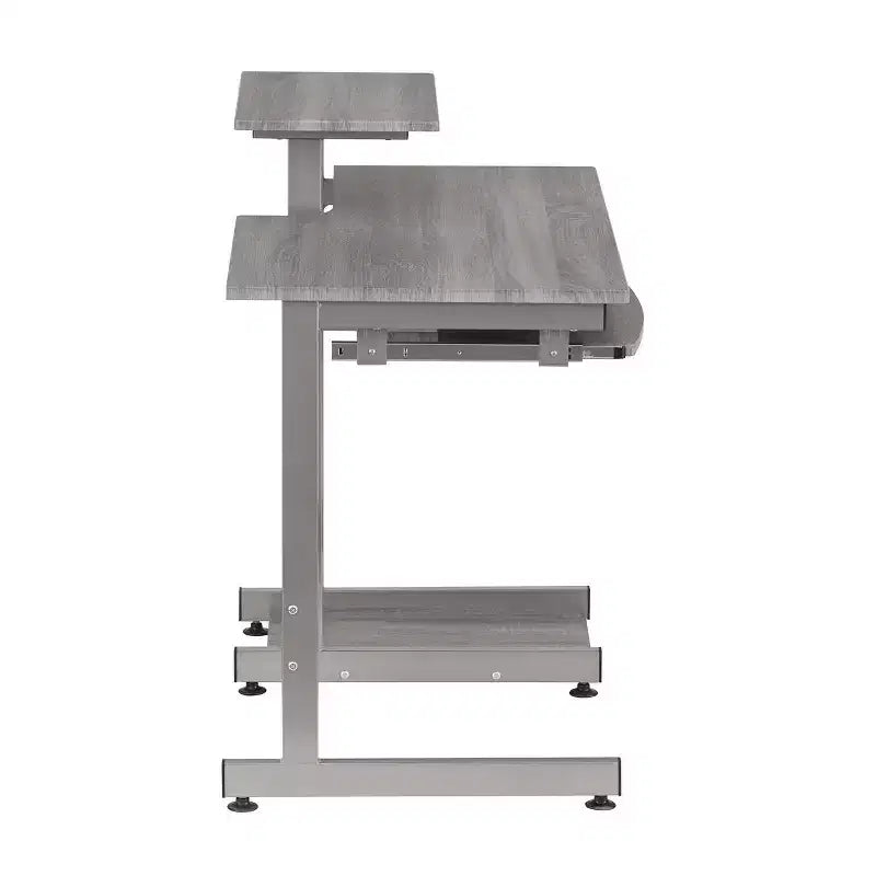 Bureau poste de travail informatique complet gris – Techni Mobili : avec tiroir, structure en acier, surface en MDF