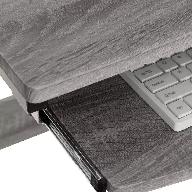 Bureau poste de travail informatique complet gris – Techni Mobili : avec tiroir, structure en acier, surface en MDF