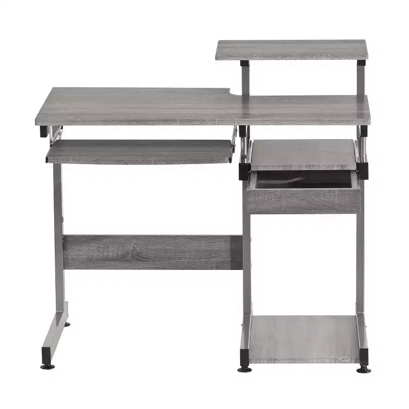 Bureau poste de travail informatique complet gris – Techni Mobili : avec tiroir, structure en acier, surface en MDF