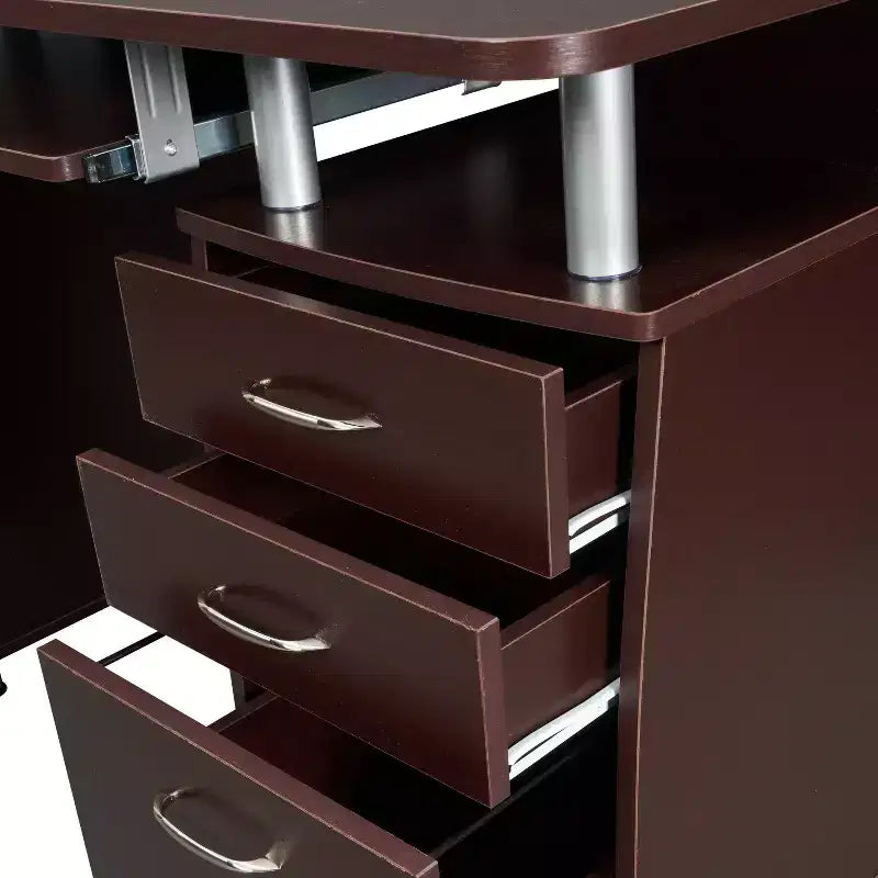 Bureau d'ordinateur complet avec rangement marron - Techni Mobili : Meuble de bureau en L avec gestion des câbles