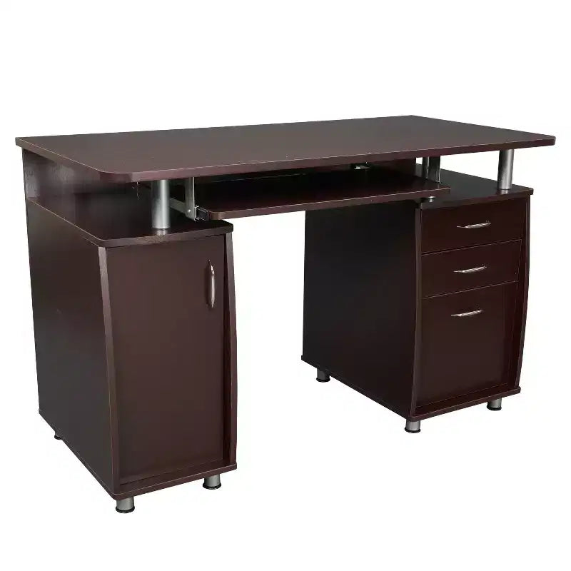Bureau d'ordinateur complet avec rangement marron - Techni Mobili : Meuble de bureau en L avec gestion des câbles