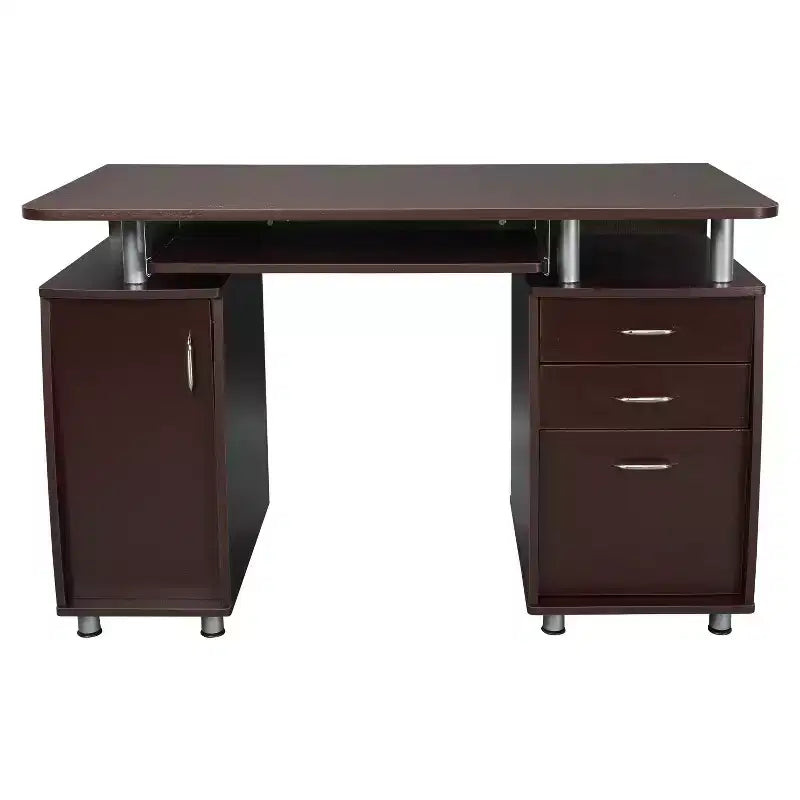 Bureau d'ordinateur complet avec rangement marron - Techni Mobili : Meuble de bureau en L avec gestion des câbles