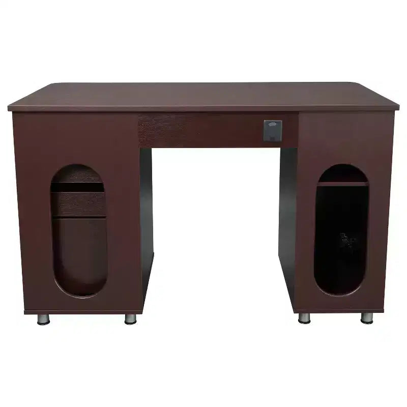 Bureau d'ordinateur complet avec rangement marron - Techni Mobili : Meuble de bureau en L avec gestion des câbles