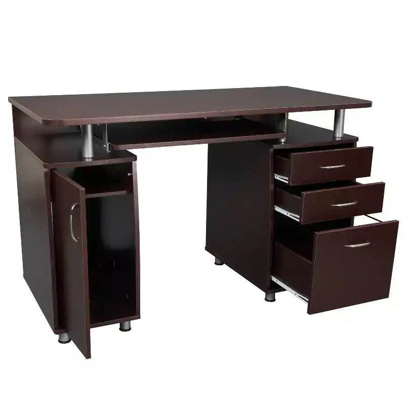 Bureau d'ordinateur complet avec rangement marron - Techni Mobili : Meuble de bureau en L avec gestion des câbles