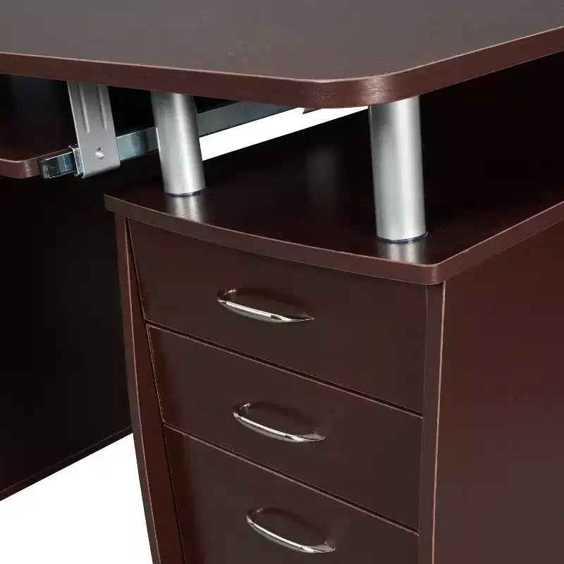 Bureau d'ordinateur complet avec rangement marron - Techni Mobili : Meuble de bureau en L avec gestion des câbles