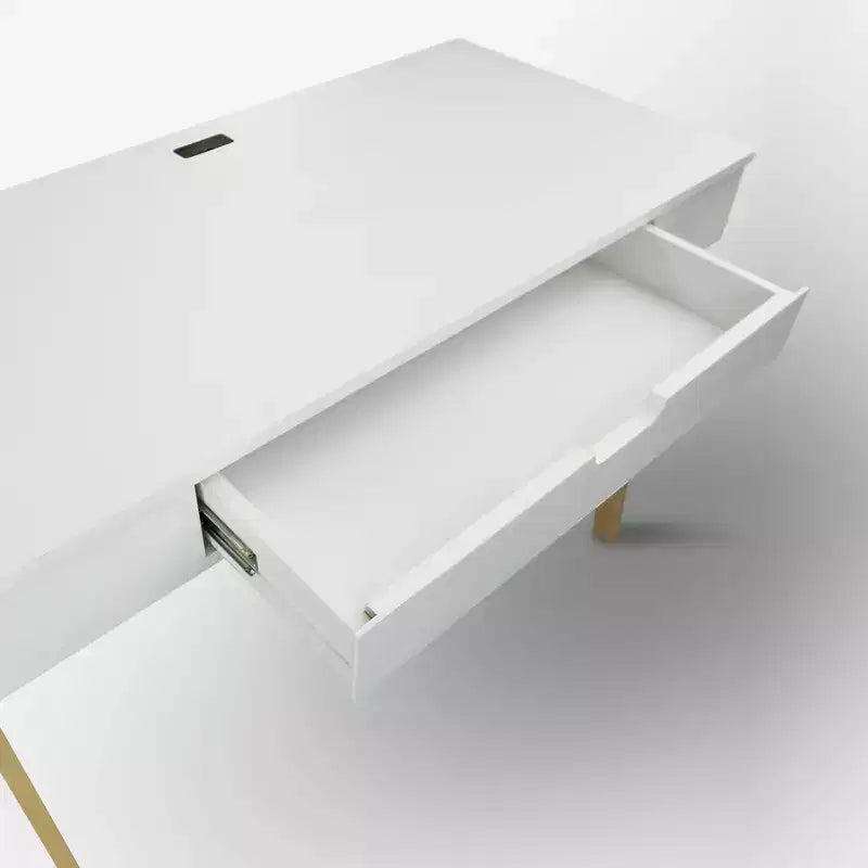 Bureau intelligent néo-rustique avec ports USB Blanc/Naturel - Flora Home : Construction en bois massif, assemblage facile