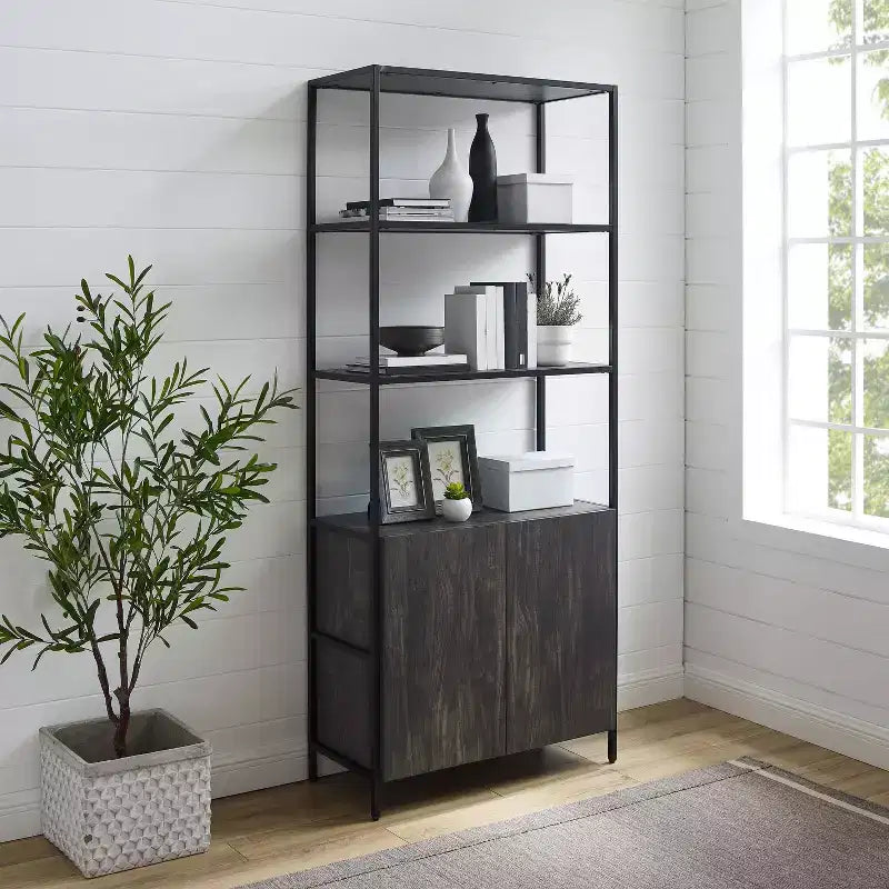 Étagère Jacobsen de 80,5 po Grand frêne brun - Crosley : Style industriel, 5 tablettes de rangement, Structure en acier