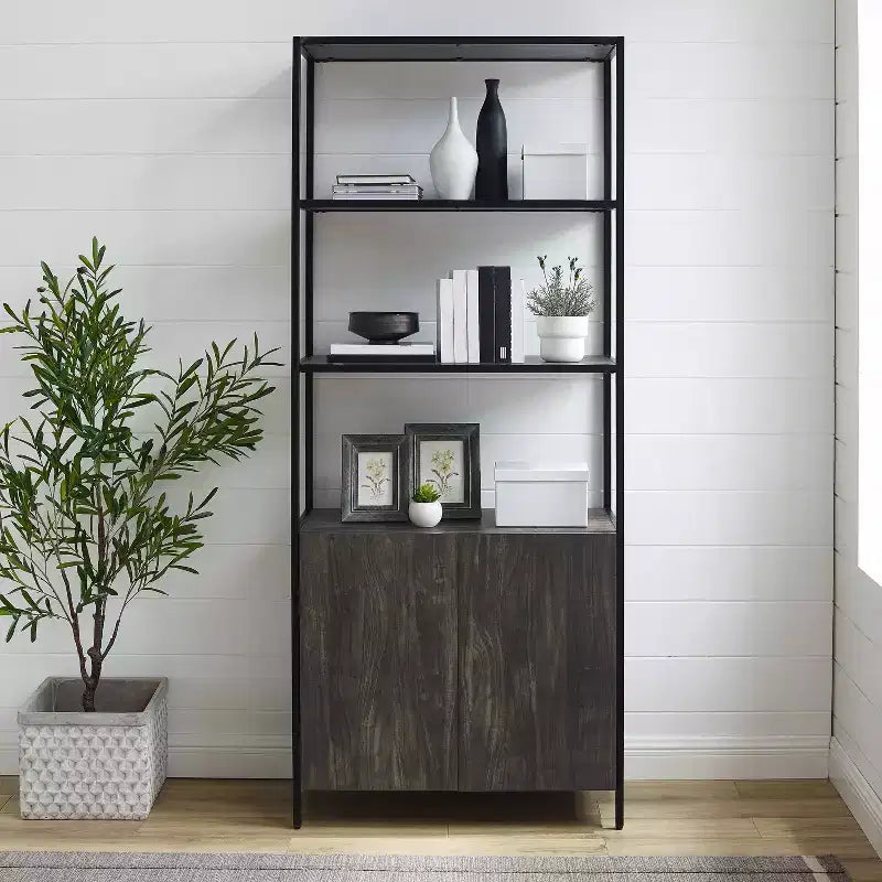 Étagère Jacobsen de 80,5 po Grand frêne brun - Crosley : Style industriel, 5 tablettes de rangement, Structure en acier