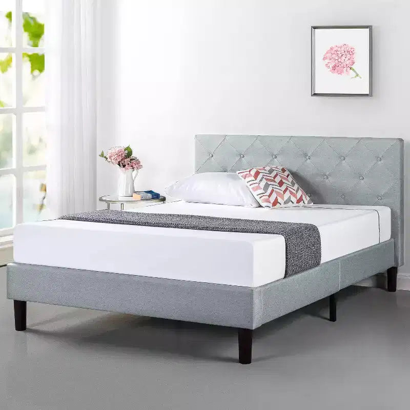 Base de lit plateforme rembourrée Zinus King Shalini Gris clair