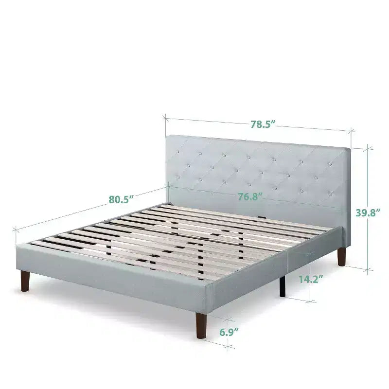 Base de lit plateforme rembourrée Zinus King Shalini Gris clair