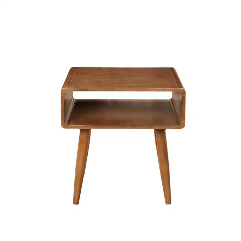 Table d'appoint Alborg marron - Boraam Industries : Mid-century moderne, bois massif, quincaillerie métallique, étagère de rangement