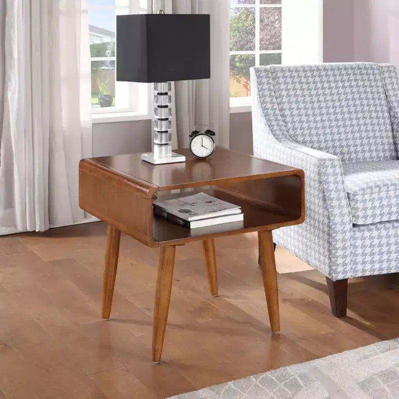 Table d'appoint Alborg marron - Boraam Industries : Mid-century moderne, bois massif, quincaillerie métallique, étagère de rangement