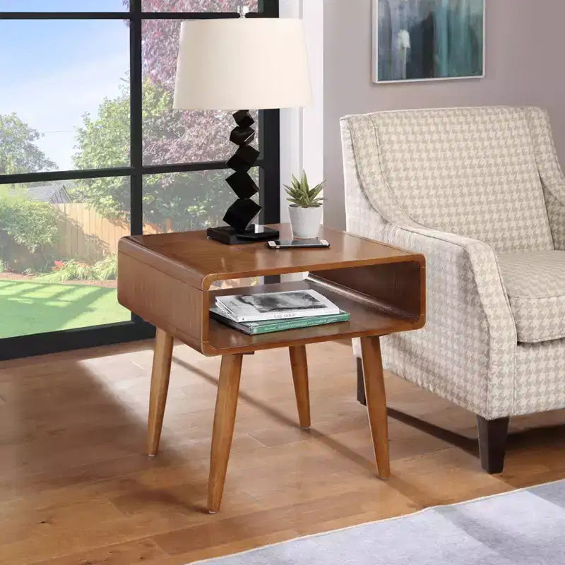 Table d'appoint Alborg marron - Boraam Industries : Mid-century moderne, bois massif, quincaillerie métallique, étagère de rangement