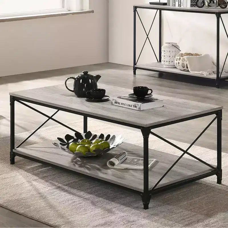 SALON : Table basse 3 pièces et 2 tables d'appoint Rosslea noir/gris