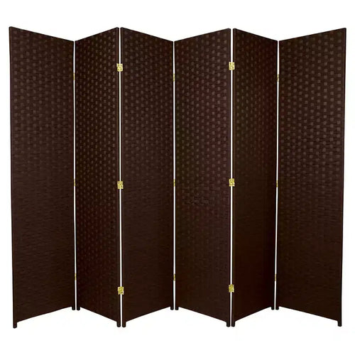 6 ft. Tall Woven Fiber Room Divider - Dark Mocha (6 Panels): Oriental Furniture, No Assembly, Metal Hardware
