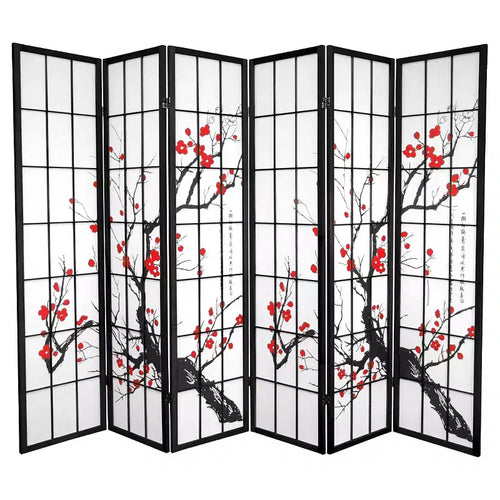 6 ft. Tall Flower Blossom Divider - Black: Oriental Furniture Hardwood Privacy Screen, No Assembly Required