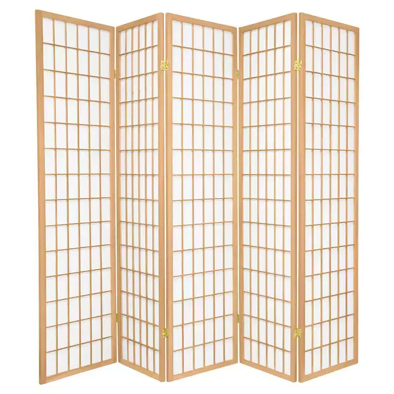 Oriental Furniture 6 ft. Tall Window Pane Shoji Screen - Natural (5 Panels): Hardwood Frame, No Assembly Required